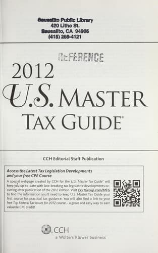 Tapa de 2012 U.S. master tax guide