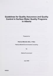 Tapa de Guidelines for quality assurance and quality control in surface water quality programs in Alberta