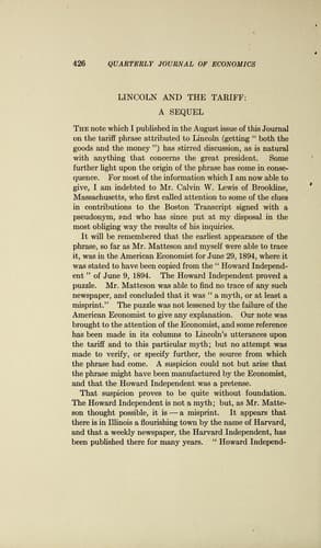 Tapa de Lincoln and the tariff