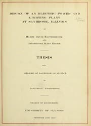 Tapa de Design of an electric power and lighting plant at Saybrook, Illinois