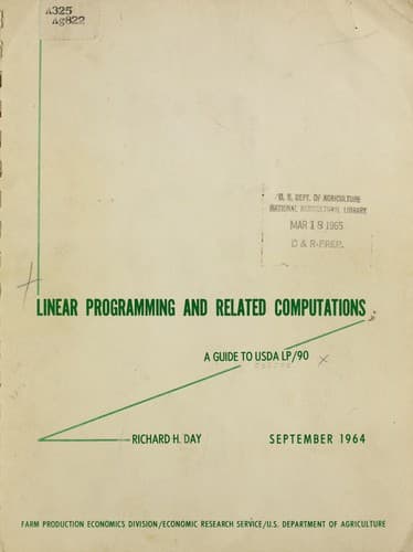 Tapa de Linear programming and related computations: a guide to USDA LP/90