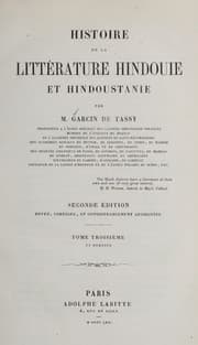 Tapa de Histoire de la litte rature hindouie et hindoustanie