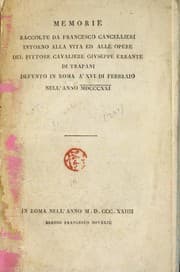 Tapa de Memorie raccolte da Francesco Cancellieri intorno alla vita ed alle opere del pittore cavaliere Giuseppe Errante, di Trapani, defunto in Roma a 16 di febbraio nell'anno 1821