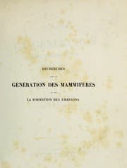 Tapa de Recherches sur la g©♭n©♭ration des mammif©·res