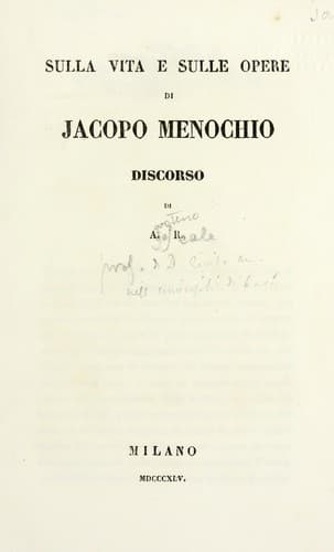 Tapa de Sulla vita e sulle opere di Jacopo Menochio