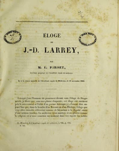 Tapa de Éloge de J.-D. Larrey