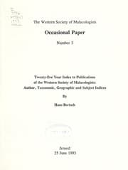 Tapa de Twenty-five year index to publications of the Western Society of Malacologists