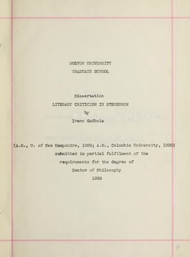 Tapa de Literary criticism in Stevenson