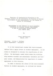 Tapa de Measurement of the effects of socioeconomic variables on college student employment