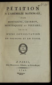 Tapa de Pe tition a l'Assemble e nationale, par Montaigne, Charron, Montesquieu et Voltaire