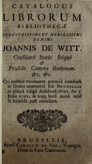 Tapa de Catalogus librorum bibliothecæ illustrissimi et nobilissimi domini Joannis de Witt, consiliarii statûs belgici & præsidis cameræ rationum, &c. &c