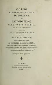 Tapa de Corso elementare teorico di botanica, ed introduzione alla parte pratica. Per l'ammaestramento che si fa nel R. Giardino di Madrid, d'ordine di S. M. Cattolica
