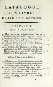 Tapa de Catalogue des livres rares, singuliers et très-bien conditionnés, de feu le c. Bonnier, ministre plénipotentiaire de la République françoise, au Congrès de Rastadt