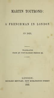 Tapa de Martin Toutrand; or, Adventures of a Frenchman inLondon