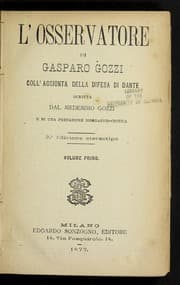 Tapa de L'osservatore di Gasparo Gozzi, coll' aggiunta della Difesa di Dante, scritta dal medesimo Gozzi e di una prefazione biografico-critica
