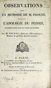 Tapa de Observations sur un mémoire de M. Proust contenant l'apologie du plomb, considéré comme base des vernis de poteries