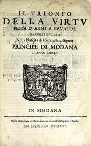 Tapa de Il trionfo della virtv festa d'armi a cavallo, rappresentata nella nascita del serenissimo signor principe di Modana l'anno MDCLX