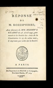 Tapa de Re ponse de M. Robespierre, aux discours de MM. Brissot & Guadet du 25 avril 1792