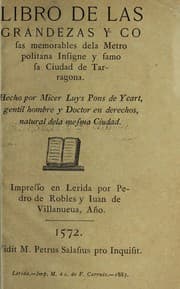 Tapa de Libro de las grandezas y cosas memorables dela metropolitana insigne y famosa ciudad de Tarragona