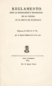 Tapa de Reglamento para la propagacion y estabilidad de la vacuna en el Reyno de Guatemala