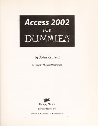 Tapa de Access 2002 for dummies
