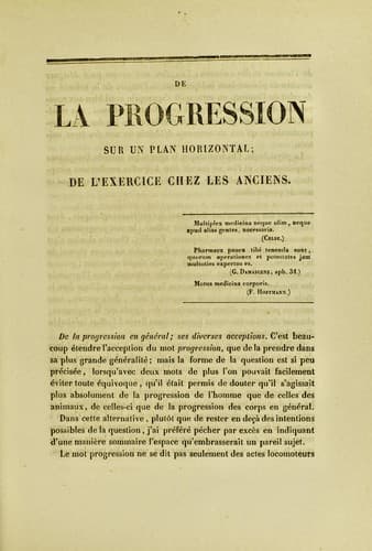 Tapa de De la progression sur un plan horizontal