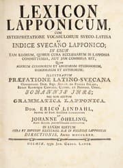 Tapa de Lexicon Lapponicum, cum interpretatione vocabulorum Sueco-Latina et indice Suecano-Lapponico