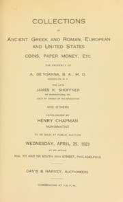 Tapa de Collections of ancient Greek and Roman, European and United States coins, paper money, etc., the property of A. De Yoanna ... James K. Shoffner ...