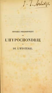 Tapa de Histoire philosophique de l'hypochondrie et de l'hysterie