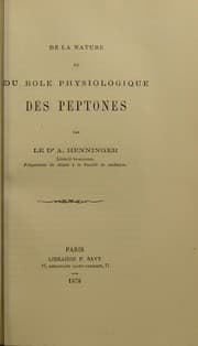 Tapa de De la nature et du role physiologique des peptones