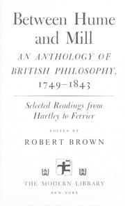 Tapa de Between Hume and Mill: an anthology of British philosophy, 1749-1843