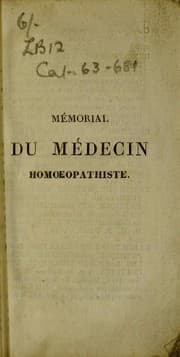 Tapa de M©♭morial du m©♭decin hom¿opathyiste, ou r©♭pertoire alphab©♭tique de traitenents et d'exp©♭riences hom¿opathiques ...