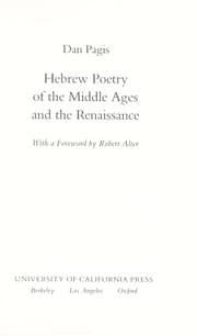 Tapa de Hebrew poetry of the Middle Ages and the Renaissance