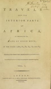 Tapa de Travels into the interior parts of Africa, by the way of the Cape of Good Hope; in the years 1780, 8l, 82, 83, 84, and 85