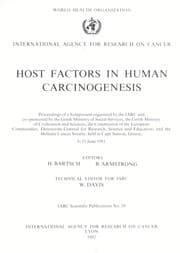 Tapa de Host factors in human carcinogenesis : proceedings of a Symposium organized by the IARC and co-sponsored by the Greek Ministry of Social Services ... [et al.] held in Cape Sunion, Greece, 8-11 June 1981