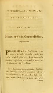 Tapa de Dissertatio medica, inauguralis, pauca de mente, et ejus in corpus effectibus, exponens