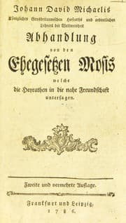 Tapa de Johann David Michaelis ... Abhandlung von den Ehegesetzen Mosis welche die Heyrathen in die nahe Freundschaft untersagen