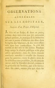 Tapa de Observations g©♭n©♭rales sur les hopitaux, suivies d'un projet d'hopital