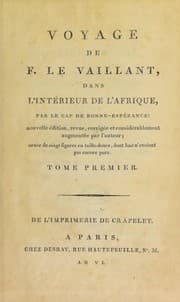 Tapa de Voyage de M. le Vaillant dans l'int©♭rieur de l'Afrique par le Cap de Bonne Esp©♭rance, dans les ann©♭es 1780 ... [-]85