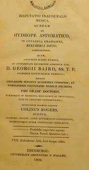 Tapa de Disputatio inauguralis medica, quaedam de hydrope asthmatico, in Ceylonia grassante, beri-beria dicto, complectens