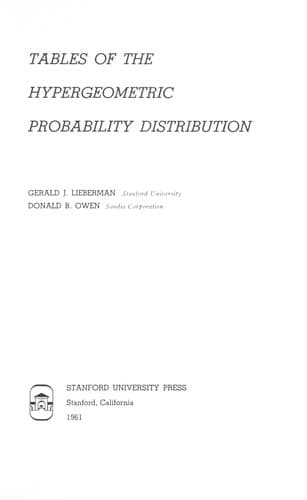 Tapa de Tables of the hypergeometric probability distribution