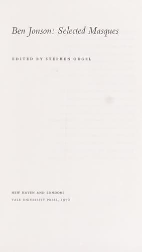 Tapa de Ben Jonson: selected masques