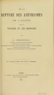 Tapa de De la rupture des an©♭vrysmes de l'aorte dans la trach©♭e et les bronches avec 4 planches dessin©♭es d'apr©·s nature