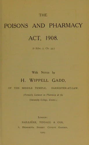 Tapa de The Poisons and Pharmacy Act, 1908