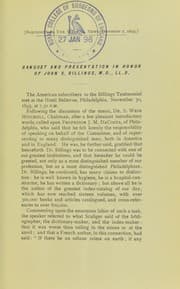 Tapa de Banquet and presentation in honor of John S. Billings, M.D., Ll.D.