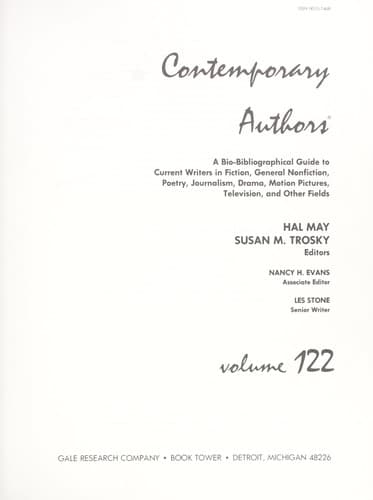 Tapa de Contemporary Authors, Vol. 122