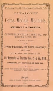 Tapa de Catalogue of coins, medals, medalets ... collections of William C. Prime, esq., and Benjamin Haines ...