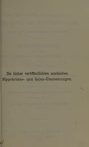 Tapa de Die bisher ver©œffentlichten arabischen Hippokrates- und Galen- ©bersetzungen