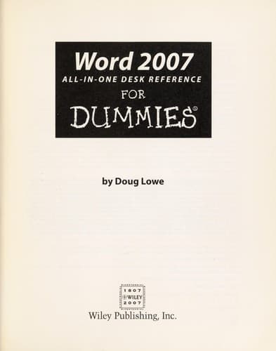 Tapa de Word 2007 all-in-one desk reference for dummies