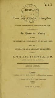 Tapa de Diseases of a warm and vitiated atmosphere, from climate, local situation, or season of the year. Together with an historical essay on the experimental philosophy of human life, that of diseases and also of remedies